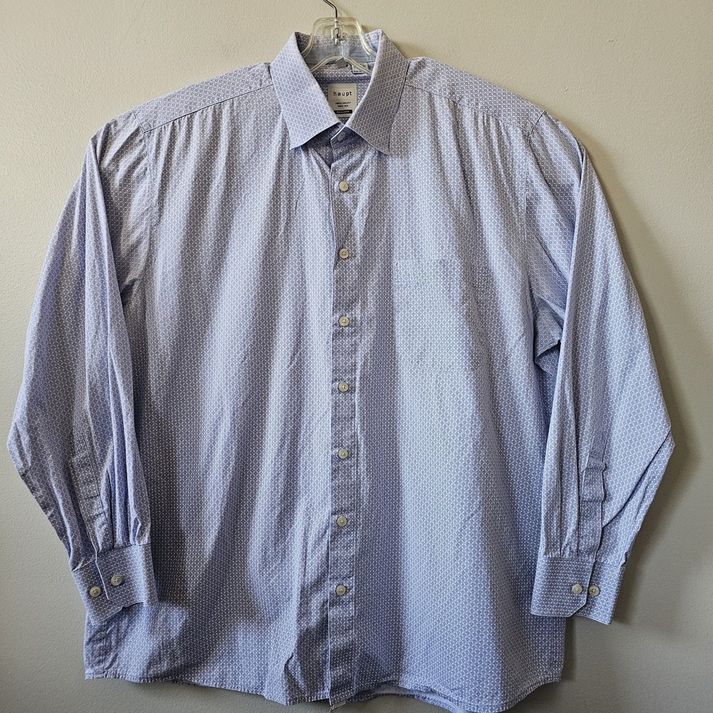 Haupt Germany Dress Shirt Men's Size‎ XL Microprint Blue Button Up Long Sleeve